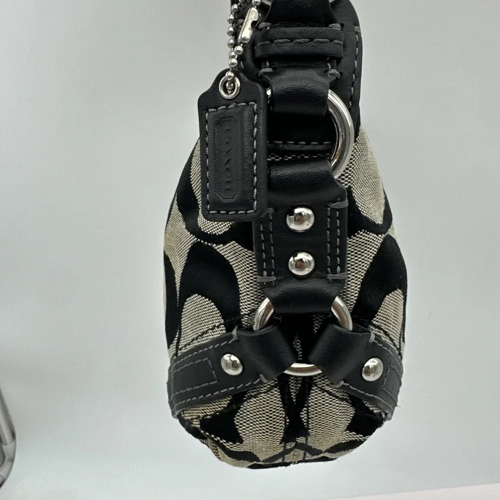 Y2K Coach Mini Carly Black Signature Jacquard Leather Demi Shoulder Bag Read